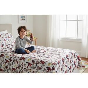 Marvel Spider-Man Flat Sheet Kids Twin White Red Very Good Action Comic Print